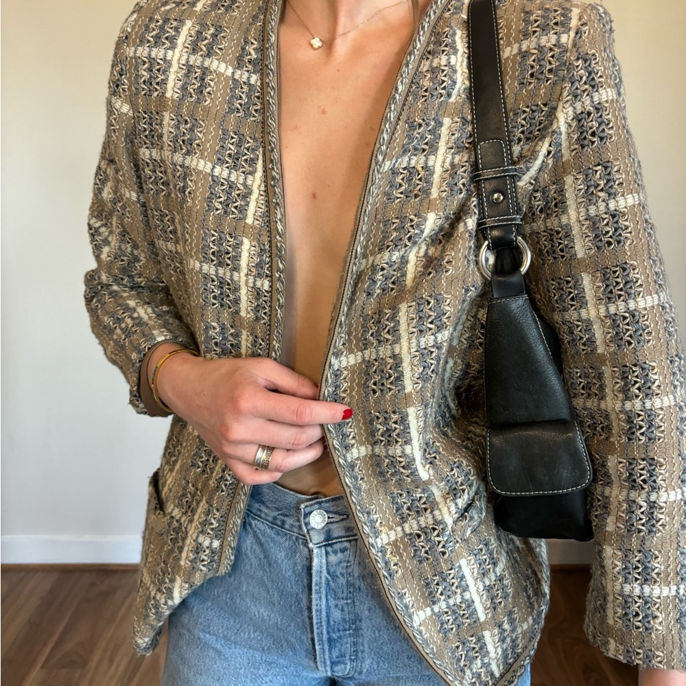 Vintage Koret Beige and Blue Patterned Blazer - Made in USA